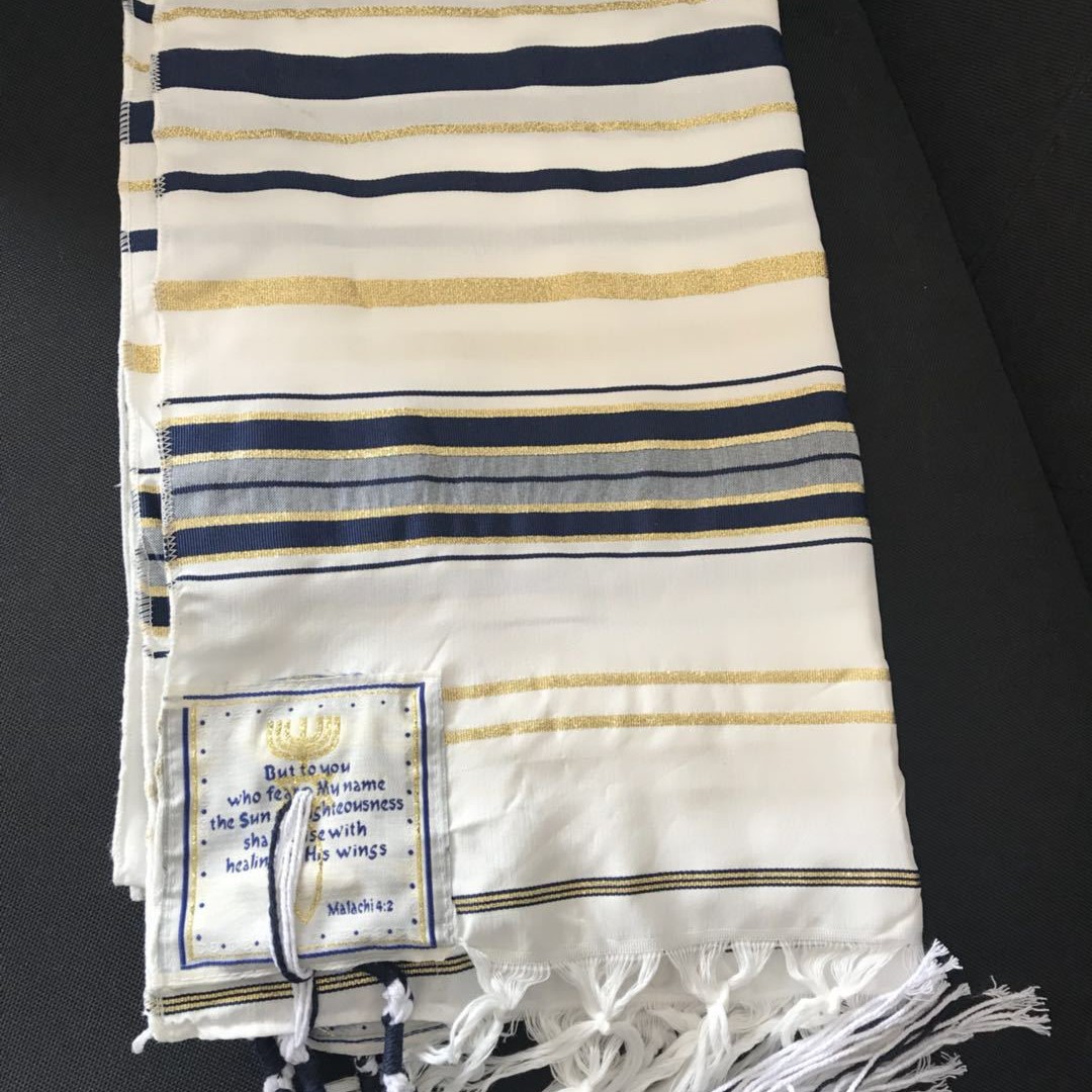 Ethnic Fashion Men - Израильская молитвенная шаль (талит) сине-серебристая, для